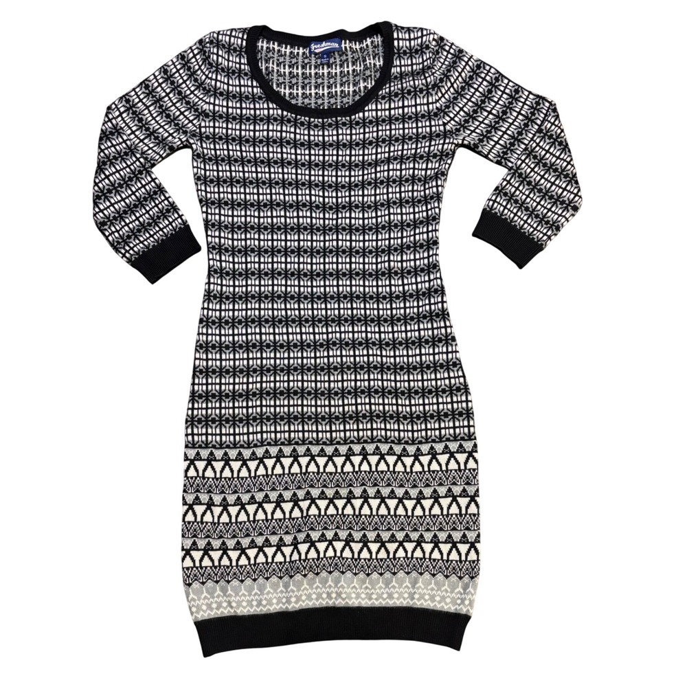 Freshman‎ 1996 Women's Geometric Pattern Knit Dress Small Black White